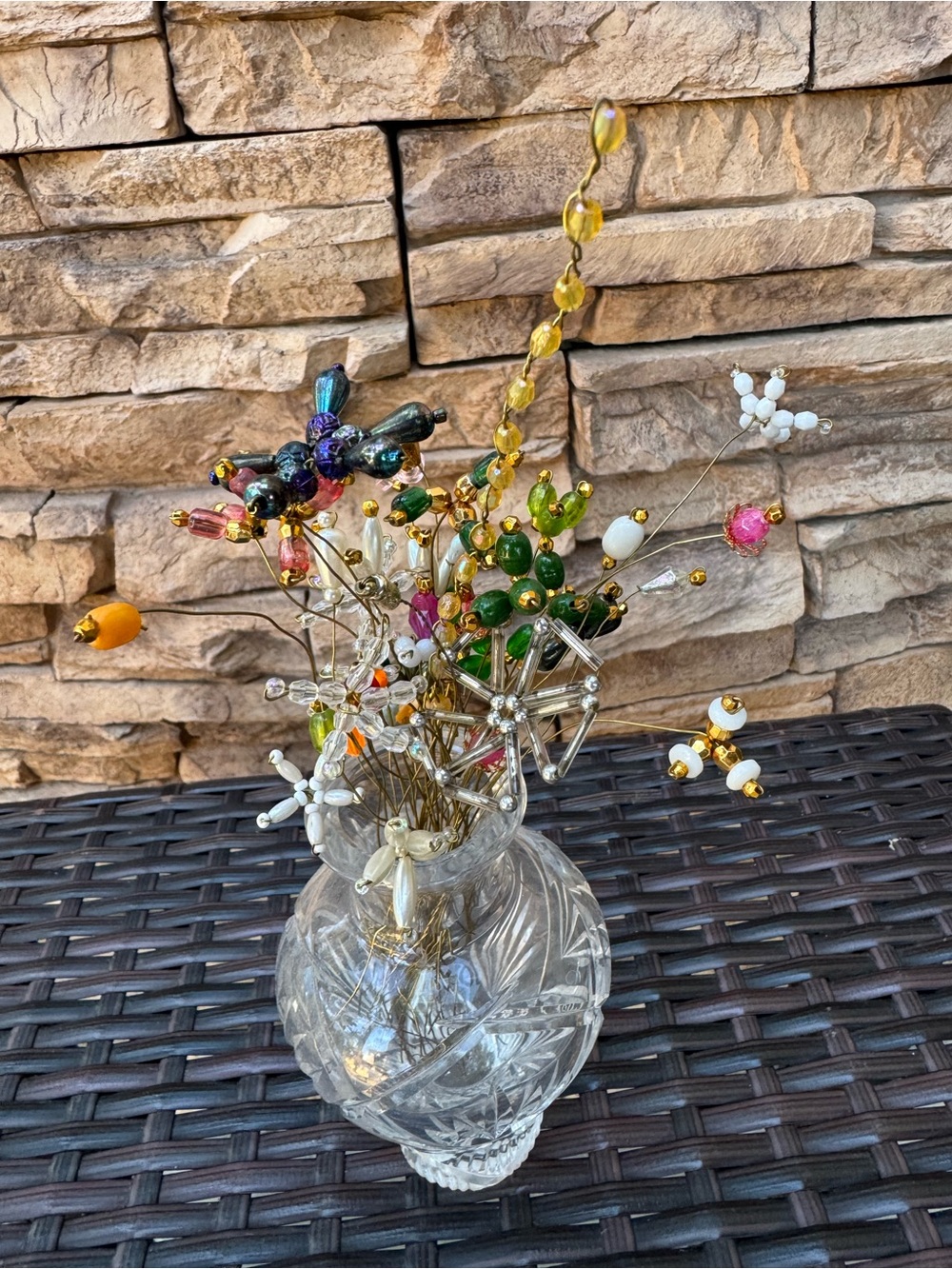 Handcrafted Multicolor Glass Bead Floral Arrangement - Home Accents